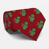 Elegante Holly Leaves Holly bessen leuk rood Stropdas (Opgerold)