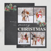 Elegante Holly Merry kerstvakantie fotokaart Feestdagenkaart (Voorkant / Achterkant)