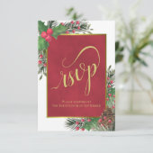 Elegante Holly & Pine Kerstmis of Vakantie Bruilof RSVP Kaartje (Staand voorkant)