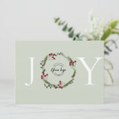 Elegante Holly Pine Wreath Joy Business logo Custo Feestdagenkaart (Staand voorkant)
