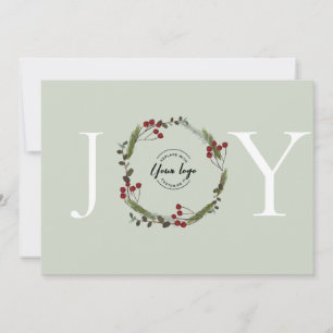 Elegante Holly Pine Wreath Joy Business logo Custo Feestdagenkaart