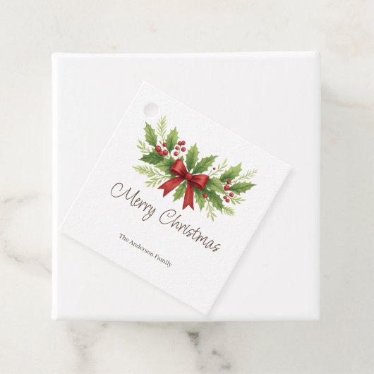 Elegante Holly & Red Bow Kerstmis - Bedankjes Labels (In situ)