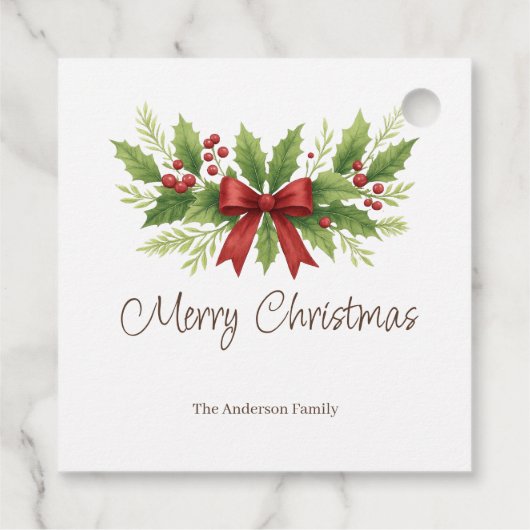 Elegante Holly & Red Bow Kerstmis - Bedankjes Labels (Achterkant)