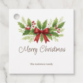 Elegante Holly & Red Bow Kerstmis - Bedankjes Labels (Voorkant)