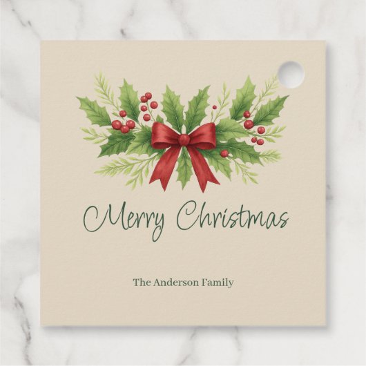 Elegante Holly & Red Bow Kerstmis - Bedankjes Labels (Achterkant)