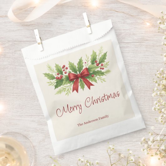 Elegante Holly & Red Bow Kerstmis - Bedankzakje (Geknipt)