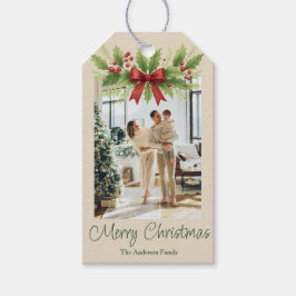 Elegante Holly & Red Bow Kerstmis - Cadeaulabel