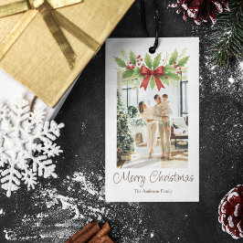 Elegante Holly & Red Bow Kerstmis - Cadeaulabel