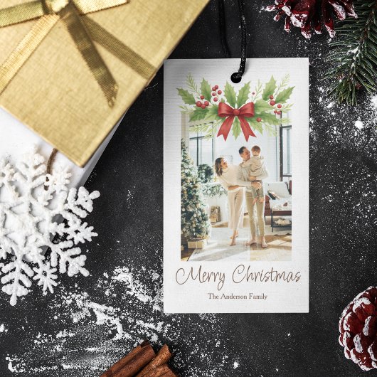 Elegante Holly & Red Bow Kerstmis - Cadeaulabel