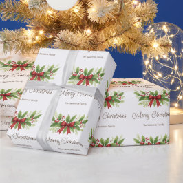 Elegante Holly & Red Bow Kerstmis - Cadeaupapier