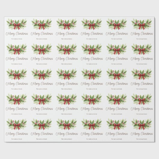 Elegante Holly & Red Bow Kerstmis - Cadeaupapier (Vlak)