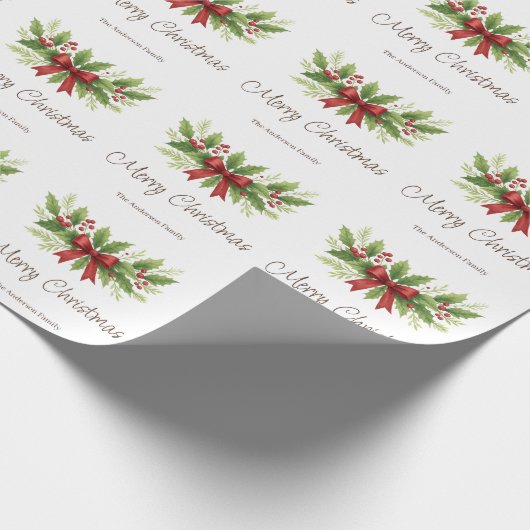 Elegante Holly & Red Bow Kerstmis - Cadeaupapier (Hoek)
