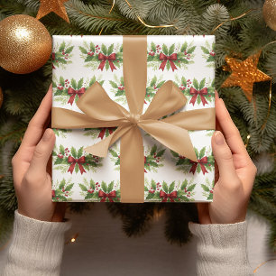 Elegante Holly & Red Bow Kerstmis - Cadeaupapier