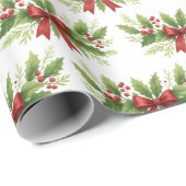 Elegante Holly & Red Bow Kerstmis - Cadeaupapier (Rol Hoek)