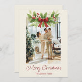 Elegante Holly & Red Bow Kerstmis - Feestdagenkaart (Voorkant / Achterkant)