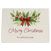Elegante Holly & Red Bow Kerstmis - Groot Cadeauzakje (Voorkant)