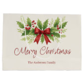 Elegante Holly & Red Bow Kerstmis - Groot Cadeauzakje (Achterkant)