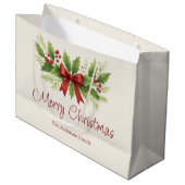 Elegante Holly & Red Bow Kerstmis - Groot Cadeauzakje (Voorkant Gekanteld)