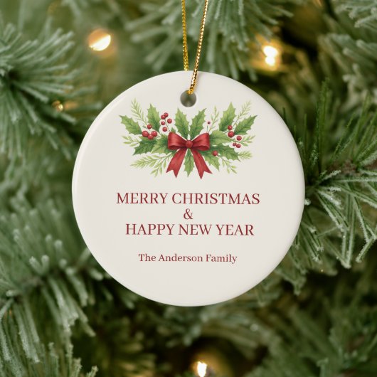 Elegante Holly & Red Bow Kerstmis - Keramisch Ornament (Boom)