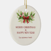 Elegante Holly & Red Bow Kerstmis - Keramisch Ornament (Rechts)