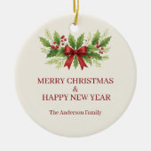 Elegante Holly & Red Bow Kerstmis - Keramisch Ornament (Voorkant)