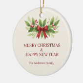 Elegante Holly & Red Bow Kerstmis - Keramisch Ornament (Links)