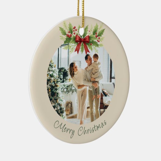 Elegante Holly & Red Bow Kerstmis - Keramisch Ornament (Rechts)