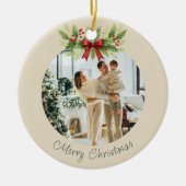 Elegante Holly & Red Bow Kerstmis - Keramisch Ornament (Voorkant)