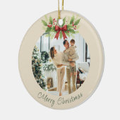 Elegante Holly & Red Bow Kerstmis - Keramisch Ornament (Links)