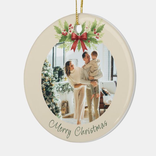 Elegante Holly & Red Bow Kerstmis - Keramisch Ornament (Links)