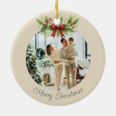 Elegante Holly & Red Bow Kerstmis - Keramisch Ornament (Achterkant)