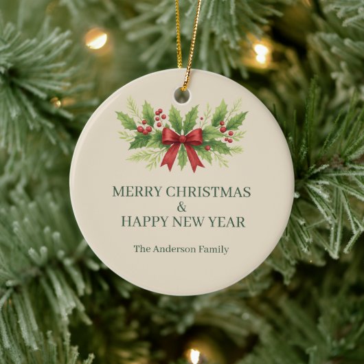 Elegante Holly & Red Bow Kerstmis - Keramisch Ornament (Boom)
