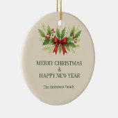 Elegante Holly & Red Bow Kerstmis - Keramisch Ornament (Rechts)