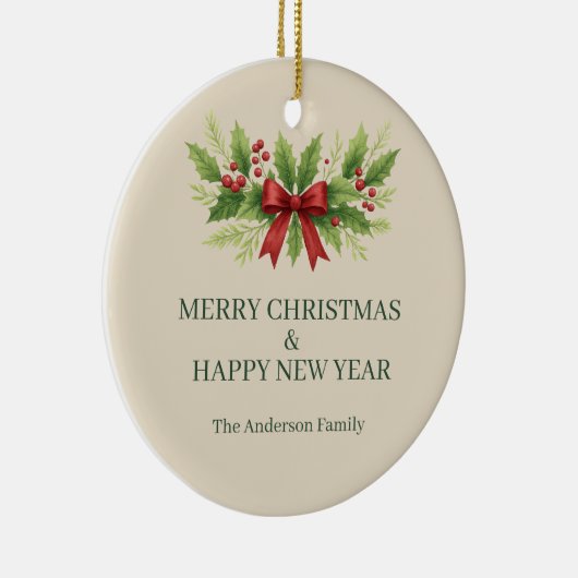 Elegante Holly & Red Bow Kerstmis - Keramisch Ornament (Rechts)