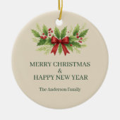 Elegante Holly & Red Bow Kerstmis - Keramisch Ornament (Voorkant)