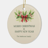 Elegante Holly & Red Bow Kerstmis - Keramisch Ornament (Links)