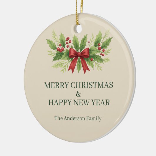 Elegante Holly & Red Bow Kerstmis - Keramisch Ornament (Links)