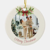 Elegante Holly & Red Bow Kerstmis - Keramisch Ornament (Voorkant)