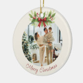 Elegante Holly & Red Bow Kerstmis - Keramisch Ornament (Links)