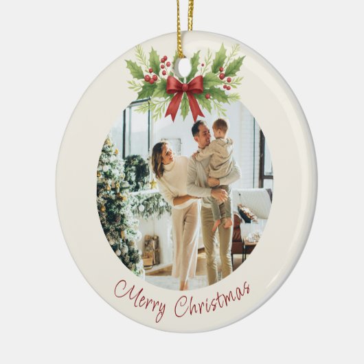 Elegante Holly & Red Bow Kerstmis - Keramisch Ornament (Links)