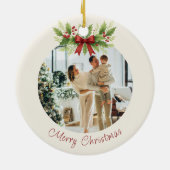 Elegante Holly & Red Bow Kerstmis - Keramisch Ornament (Achterkant)