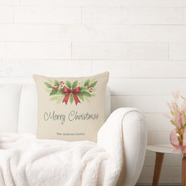 Elegante Holly & Red Bow Kerstmis - Kussen