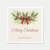 Elegante Holly & Red Bow Kerstmis - Servet (Voorkant)