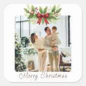 Elegante Holly & Red Bow Kerstmis - Vierkante Sticker (Voorkant)
