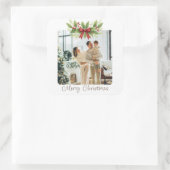 Elegante Holly & Red Bow Kerstmis - Vierkante Sticker (Tas)