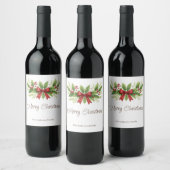 Elegante Holly & Red Bow Kerstmis - Wijn Etiket (Flessen)