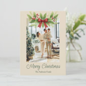 Elegante Holly & Red Bow Kerstvakantie Kaart (Staand voorkant)