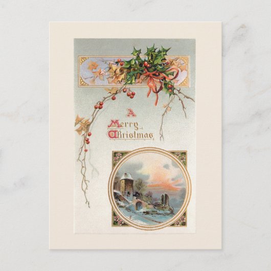Elegante  Holly, Rustieke Scène & Groet Briefkaart (Voorkant)