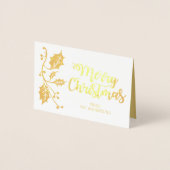 Elegante Holly Vrolijk Kerstfeest Groet FOTO Goud Folie Kaarten (Voorkant)