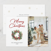 Elegante Holly Wreath Foto Merry Christmas Kaart (Voorkant / Achterkant)